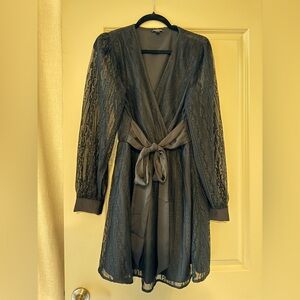 Express Black Tie Dress with Lace Detail